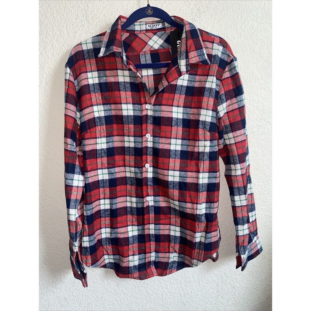 New Womens Plaid Flannel Long Sleeve Button Down Red M mountain holiday